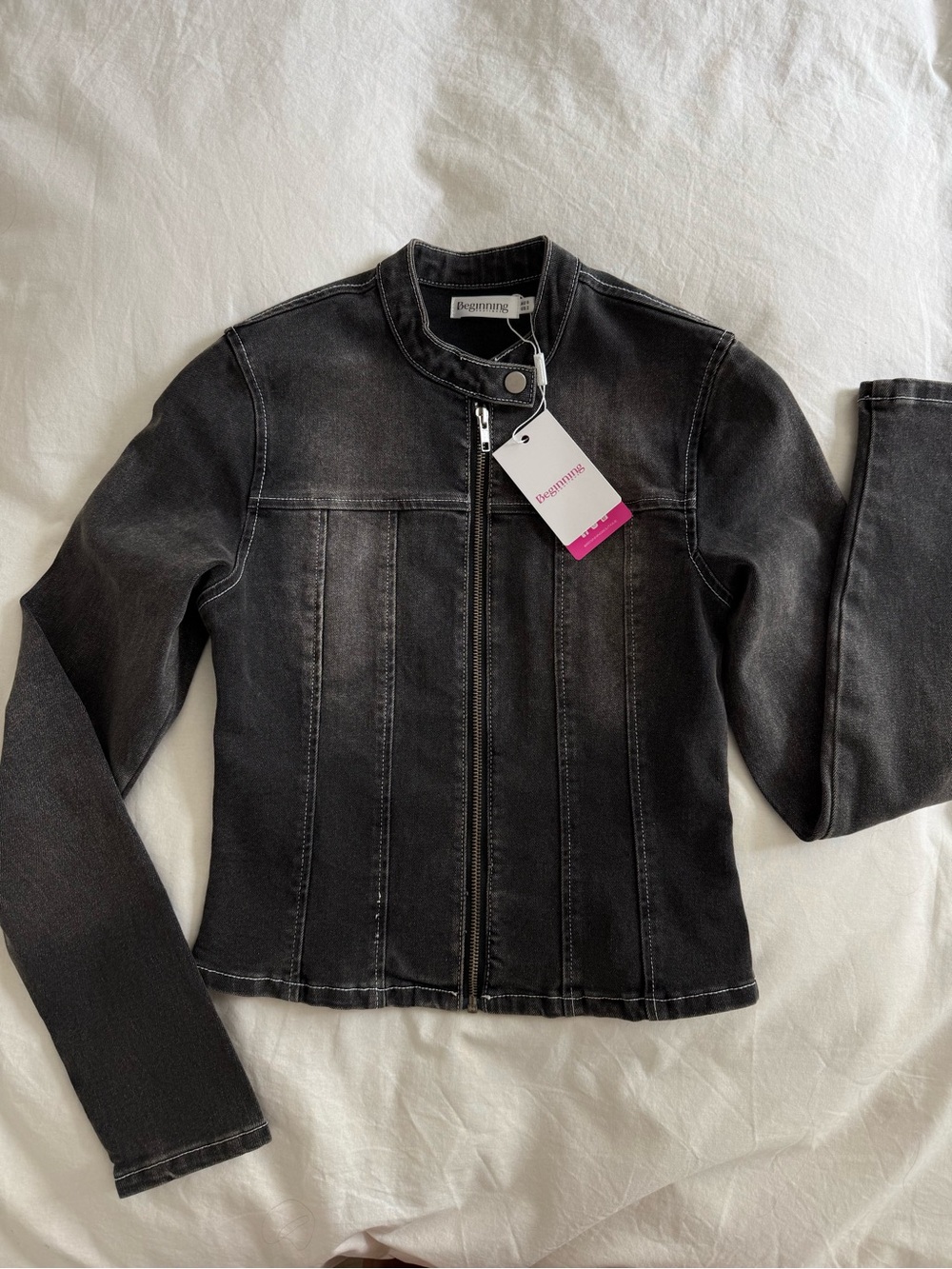 Beginning Boutique Black Washed Denim Moto Jacket
